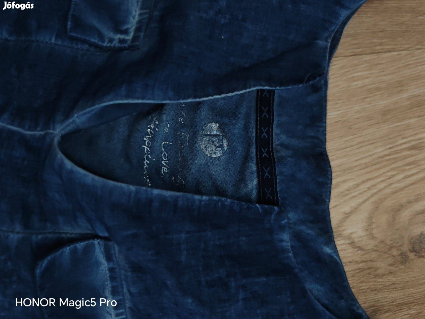 Pamut női kék koptatott hatású felsőrész S-M