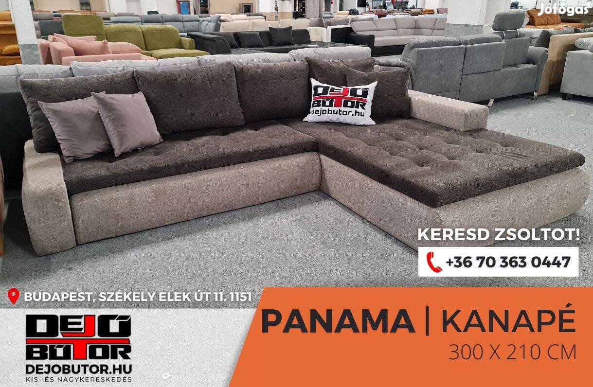 Panama párnás barna kanapé sarok ülőgarnitúra 300x210 cm ágyazható