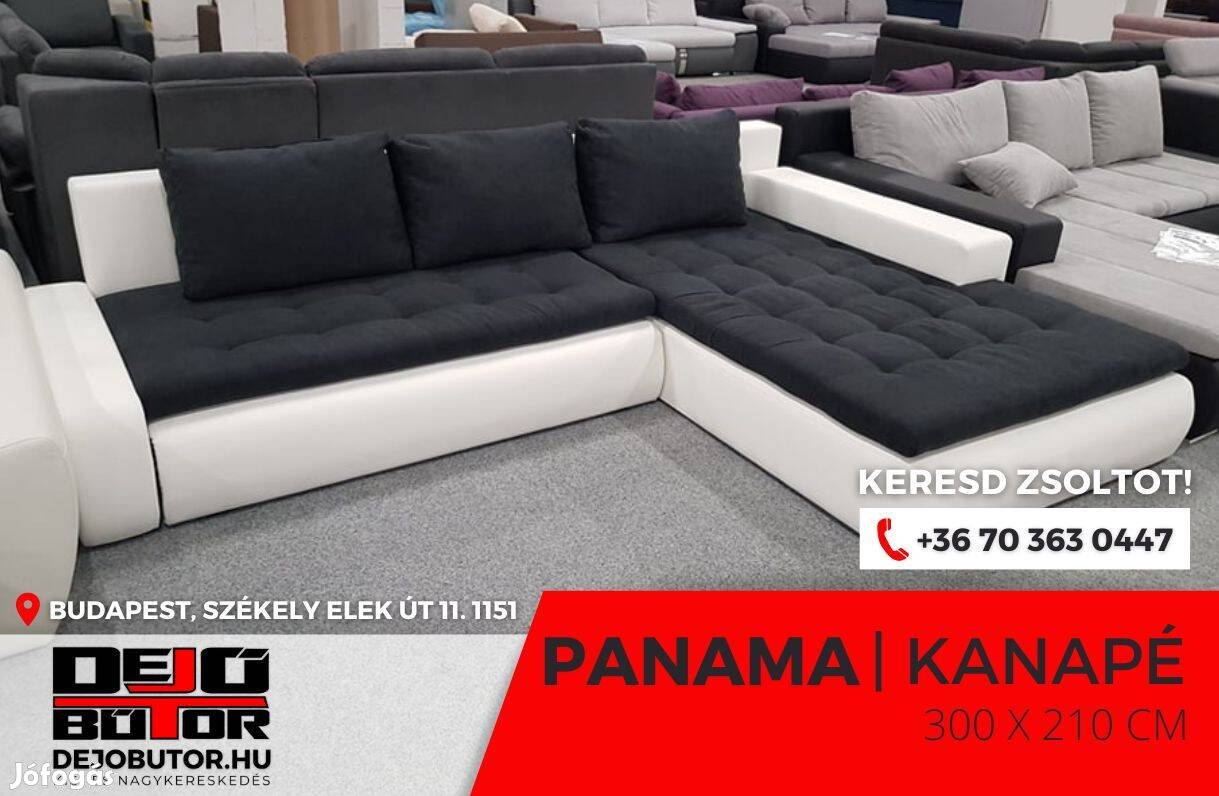 Panama sarok kanapé ülőgarnitúra 300x210 cm ágyazható fekete