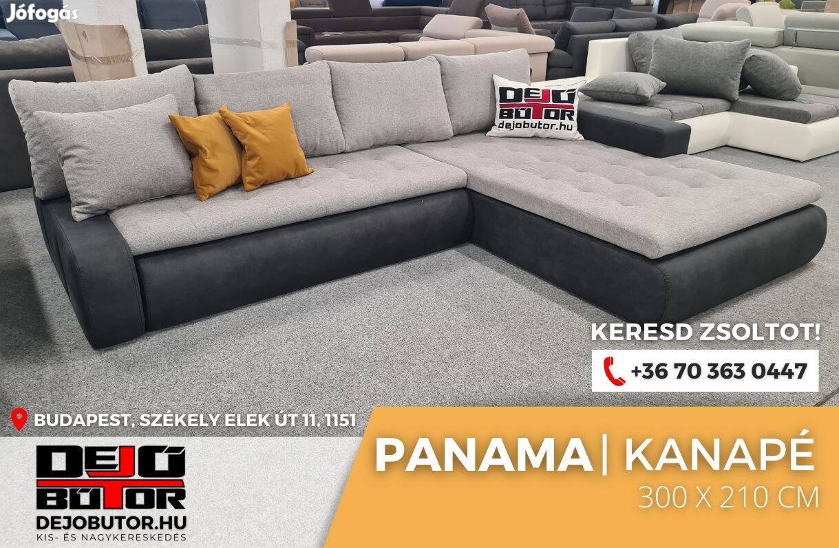 Panama sarok kanapé ülőgarnitúra 300x210 cm ágyazható szürke
