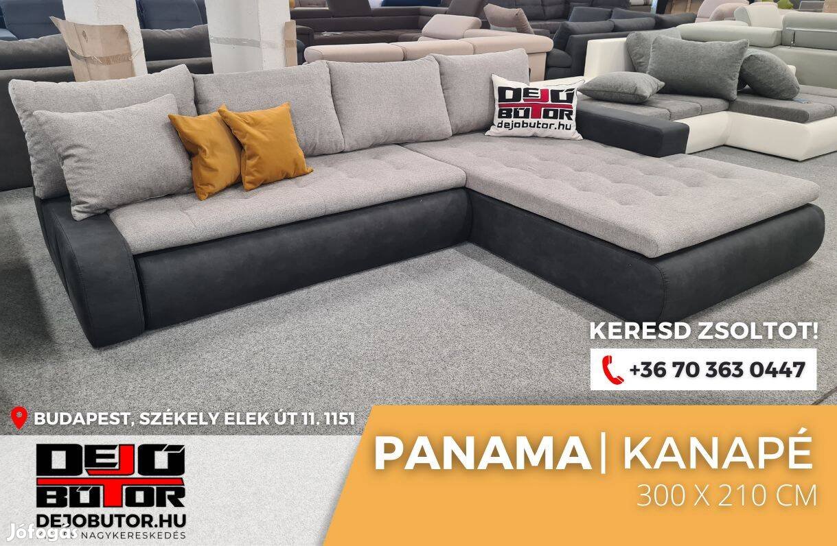 Panama szivacsos kanapé ülőgarnitúra sarok 300x210 cm szürke ágyazható