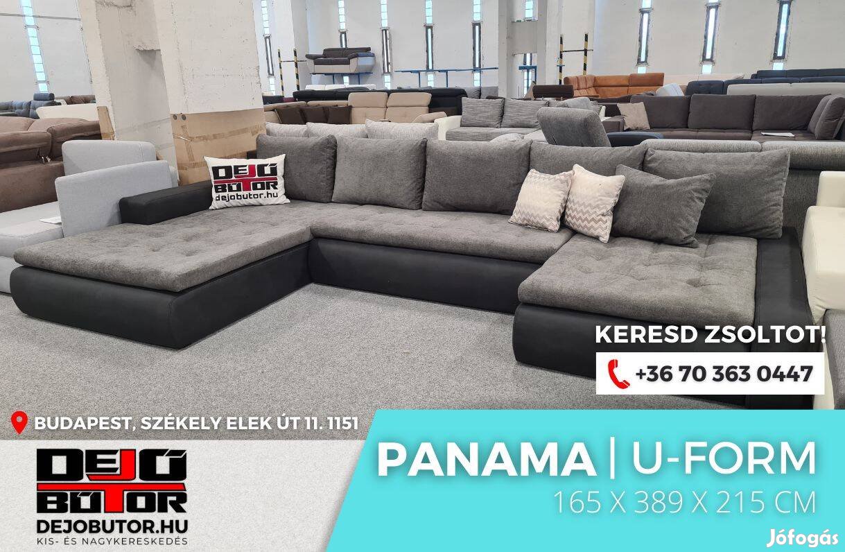 Panama szürke kanapé ülőgarnitúra 389x215x165 cm ágyazható