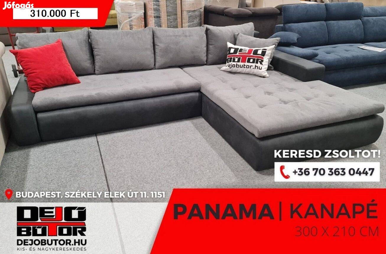 Panama szürke szivacsos sarok kanapé ülőgarnitúra 300x210 cm ágyazható