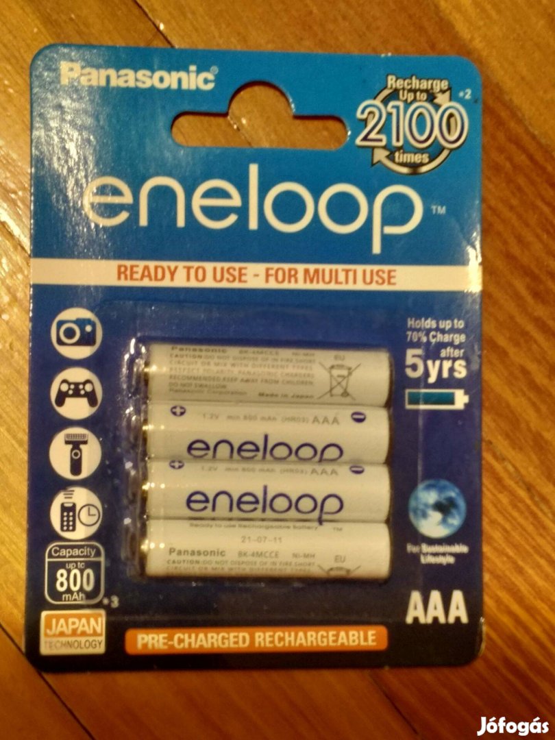 Panasonic Eneloop AAA mikro ceruza 800 mAh Ni-MH tölthető akku elem