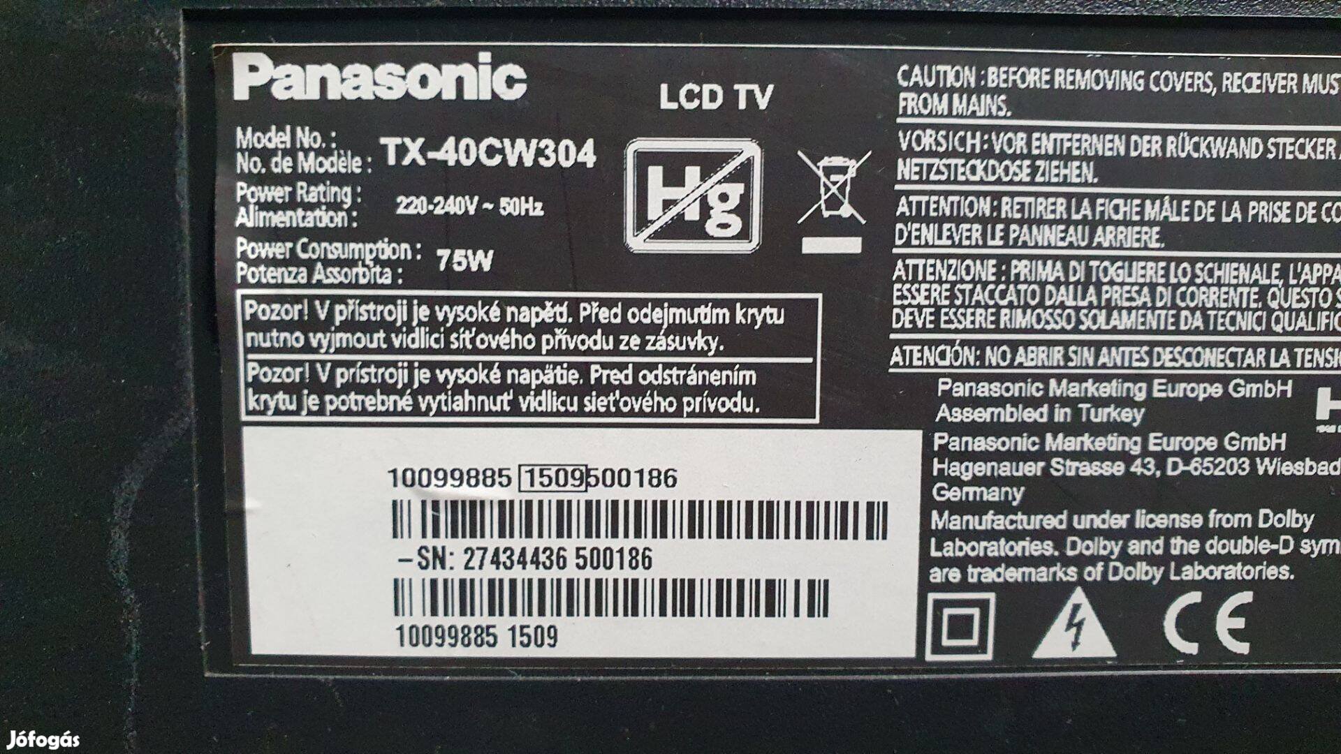 Panasonic TX-40CW304 LED tv hibás törött alkatrésznek