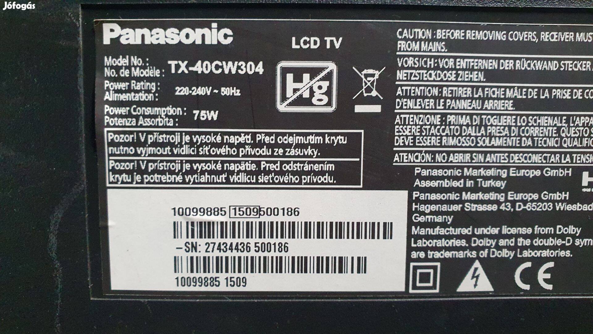 Panasonic TX-40CW304 LED tv hibás törött alkatrésznek