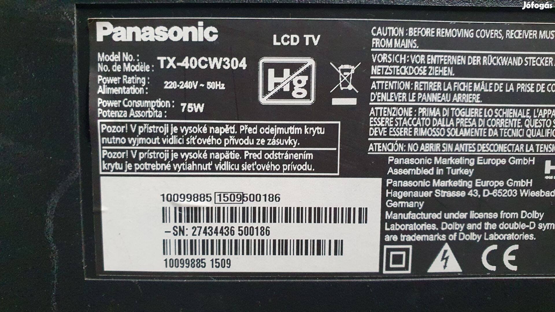 Panasonic TX-40CW304 LED tv hibás törött alkatrésznek