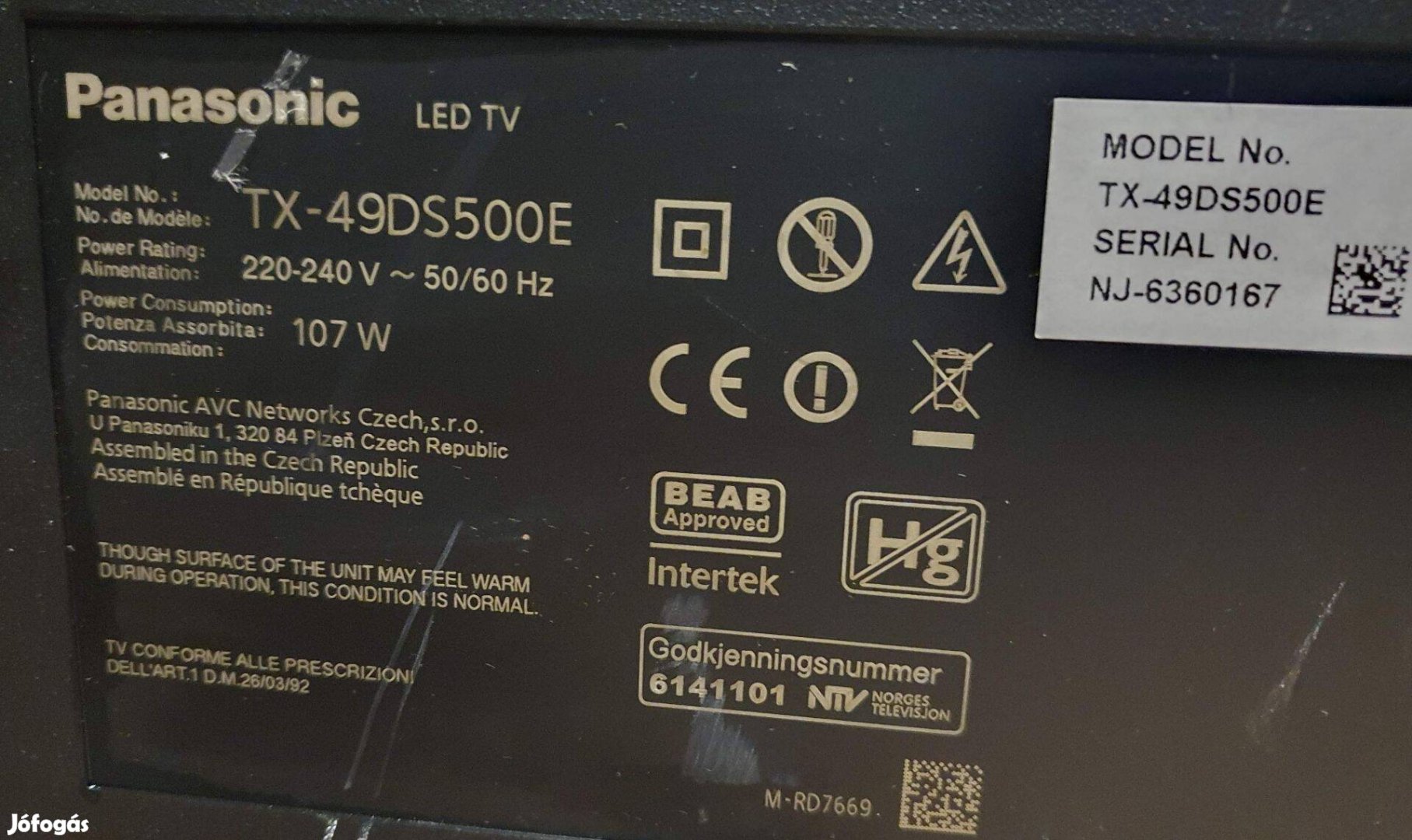 Panasonic TX-49DS500E LED LCD tv hibás törött alkatrésznek 6870C-0532B