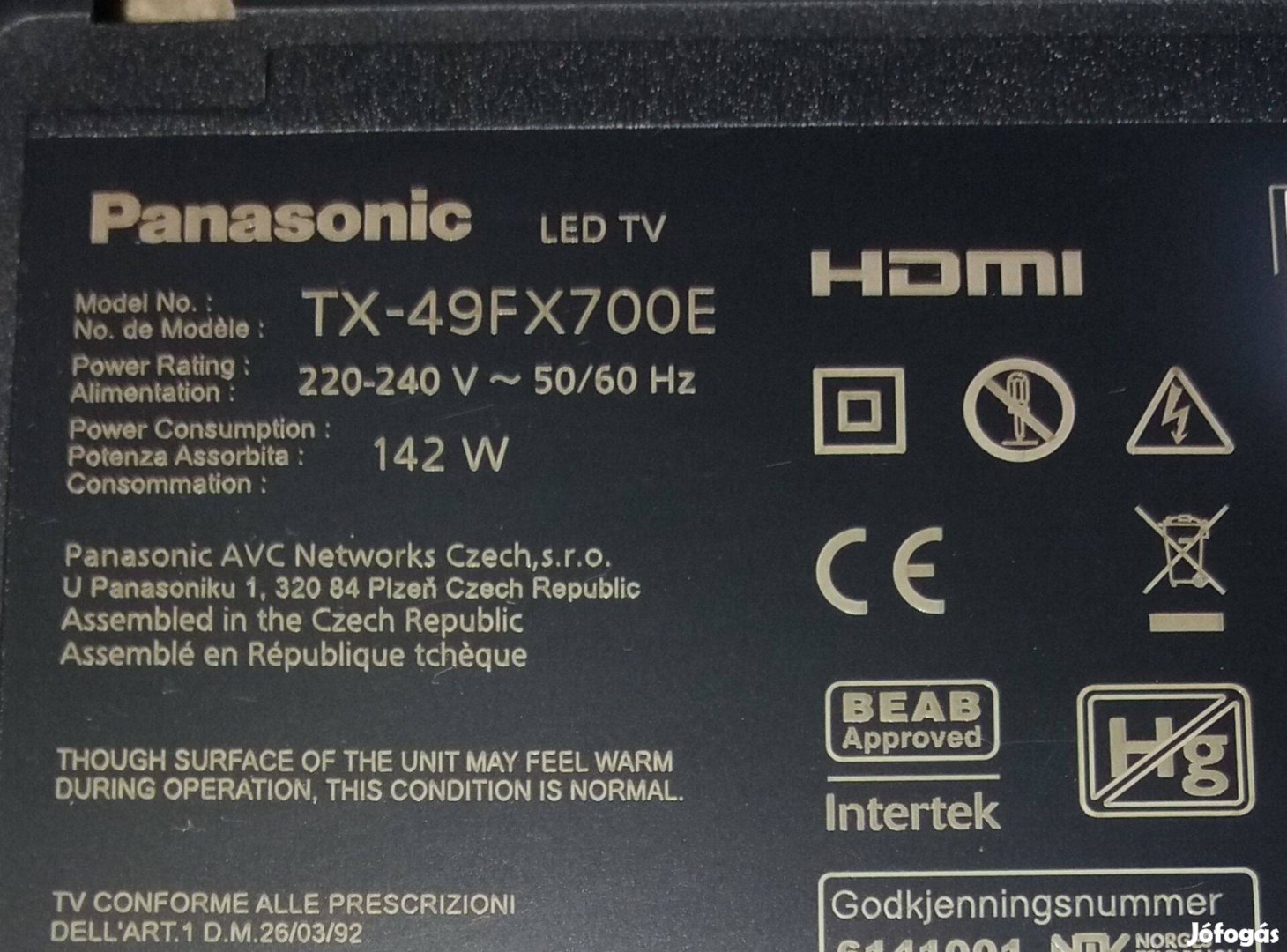 Panasonic TX-49FX700E LED LCD tv hibás törött alaplap hibás,tcon elkel