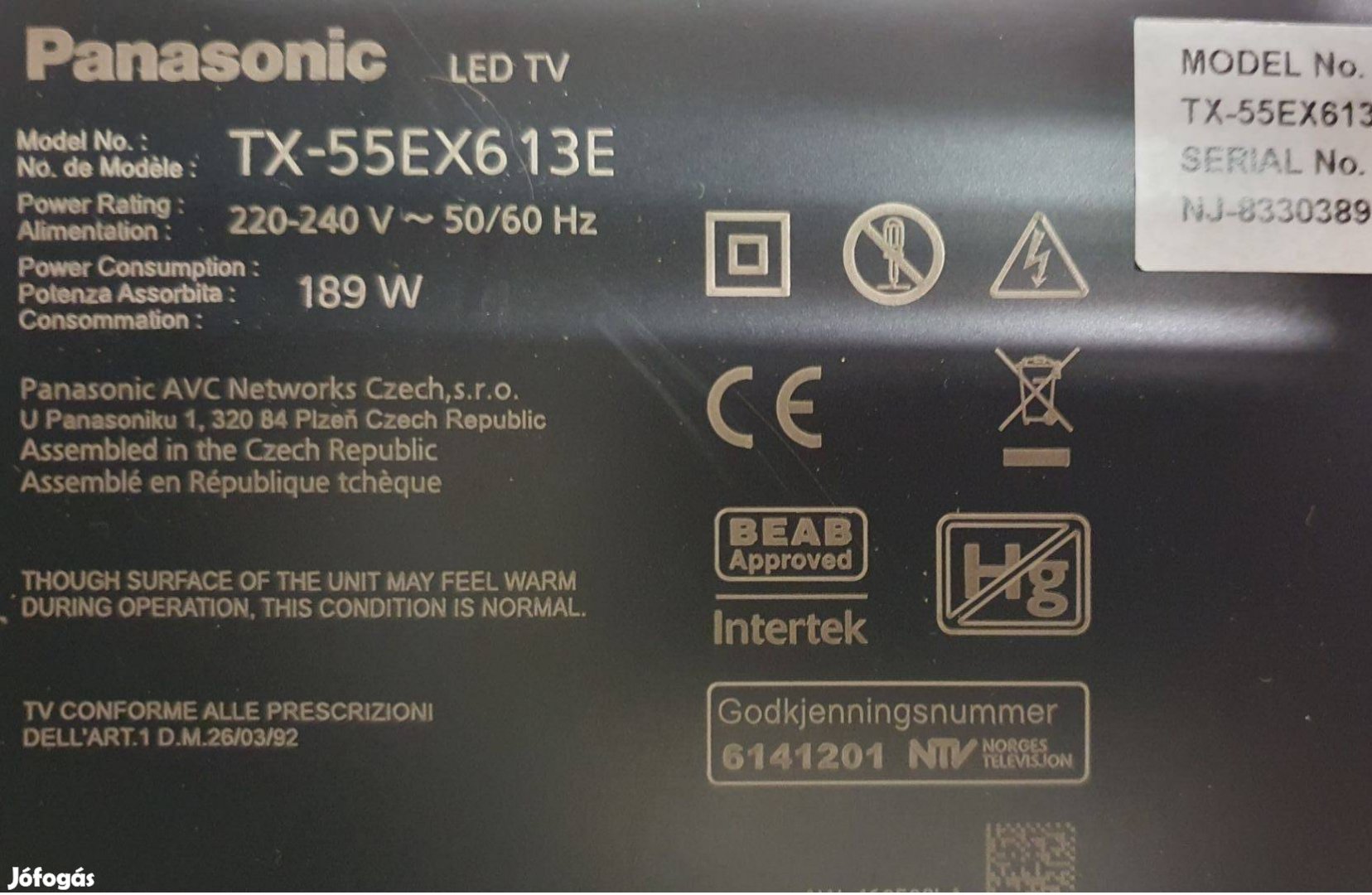 Panasonic TX-55EX613E LED LCD tv hibás törött alkatrésznek