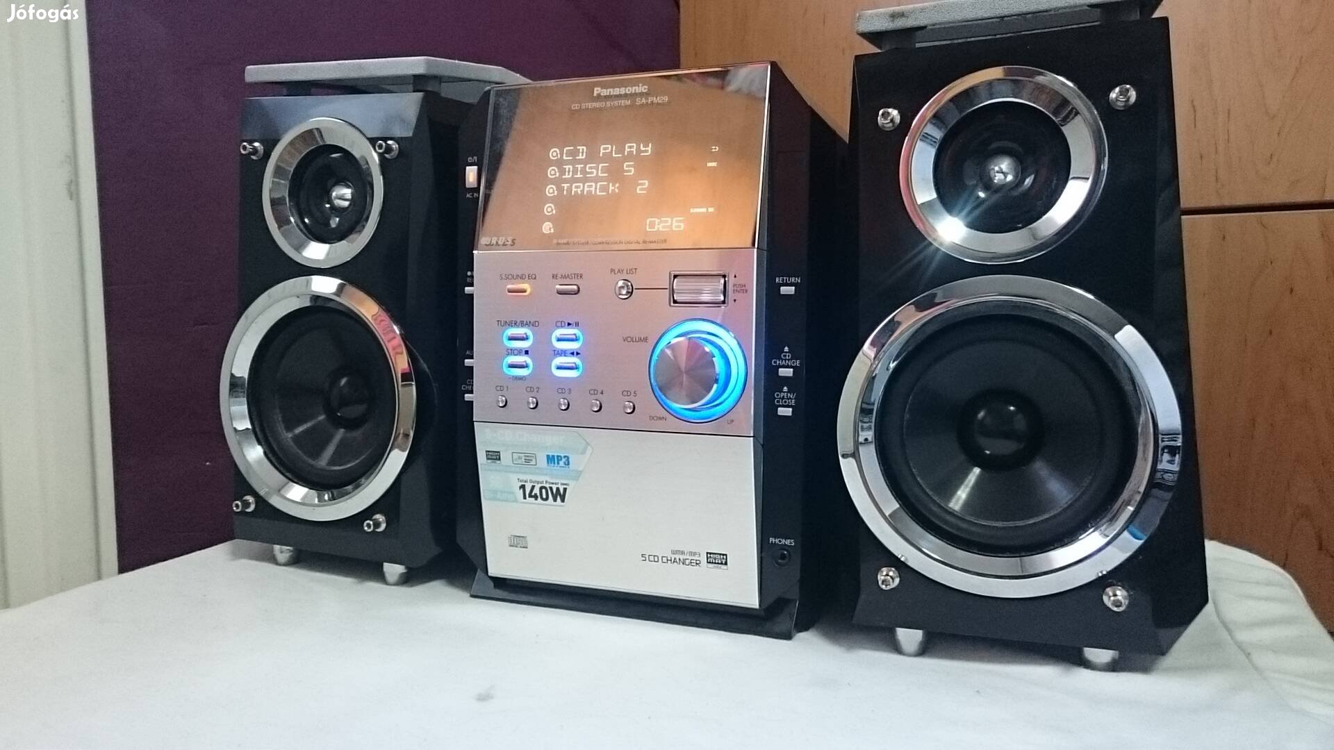 Panasonic hifi, 5 lemezes CD lejátszó, rádió, kazettás magnó, AUX 