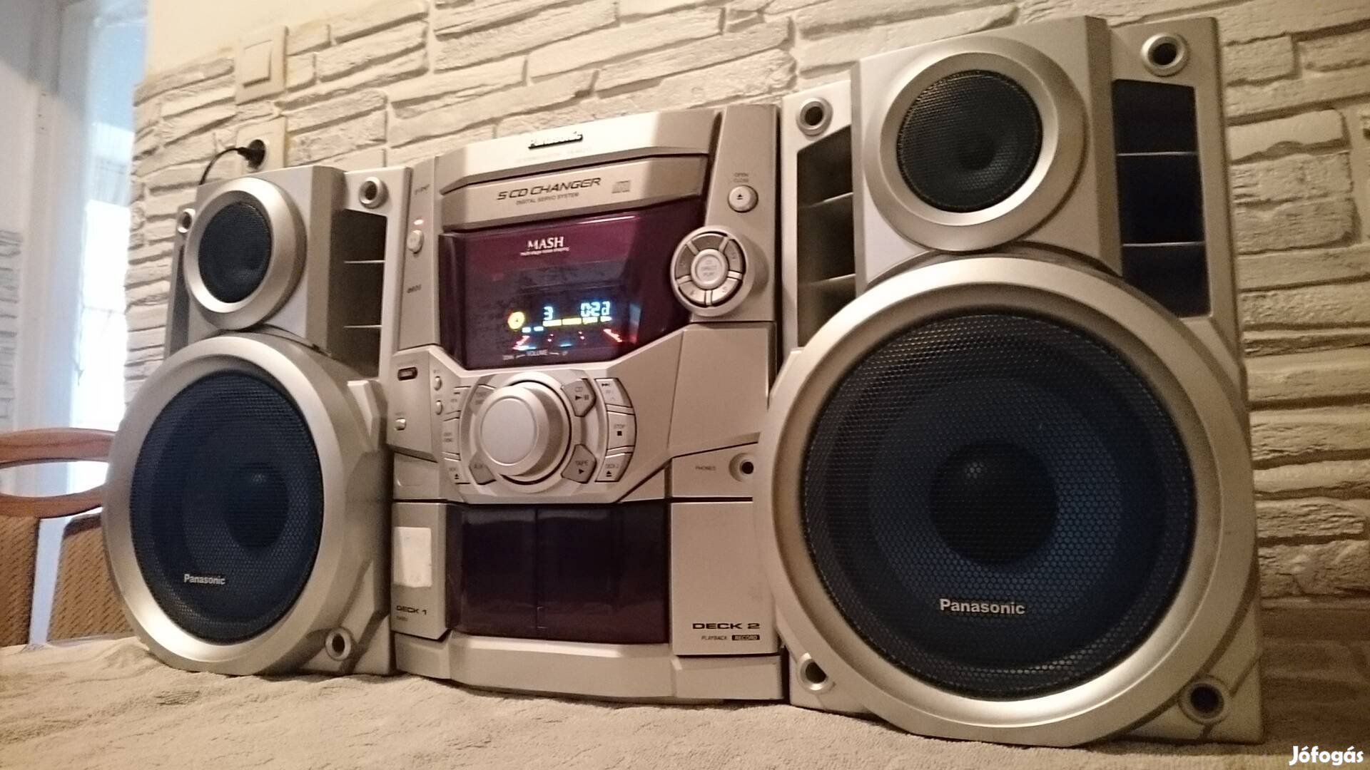 Panasonic hifi, erősítő, 5 lemezes CD lejátszó, rádió, kazettás magnó 