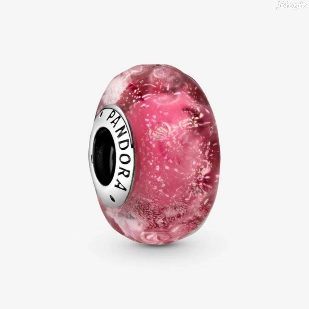 Pandora hullámos, rózsaszín muranói üveg charm, használt