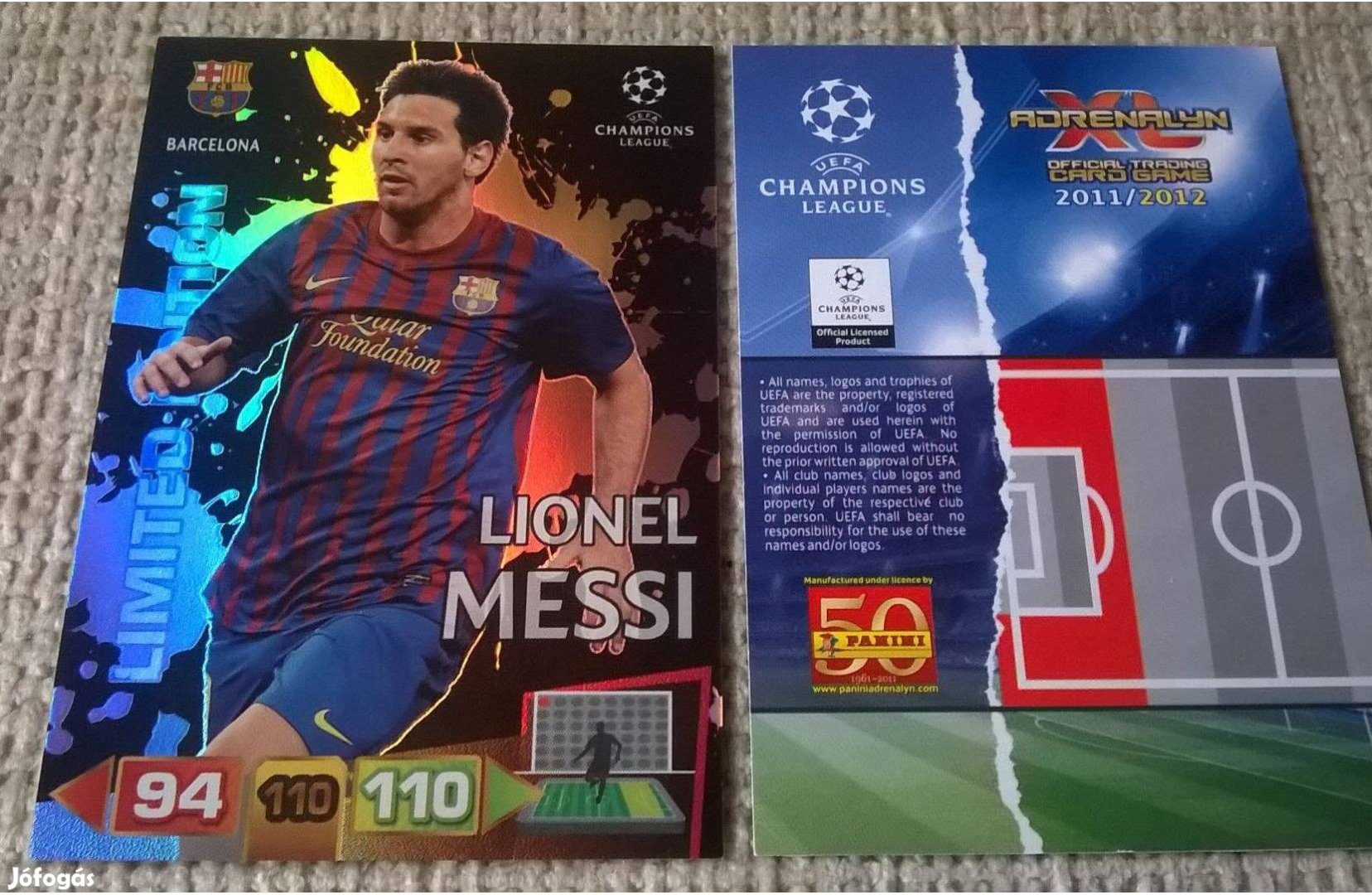 Panini Champions League 2011/12 Messi limited kártya
