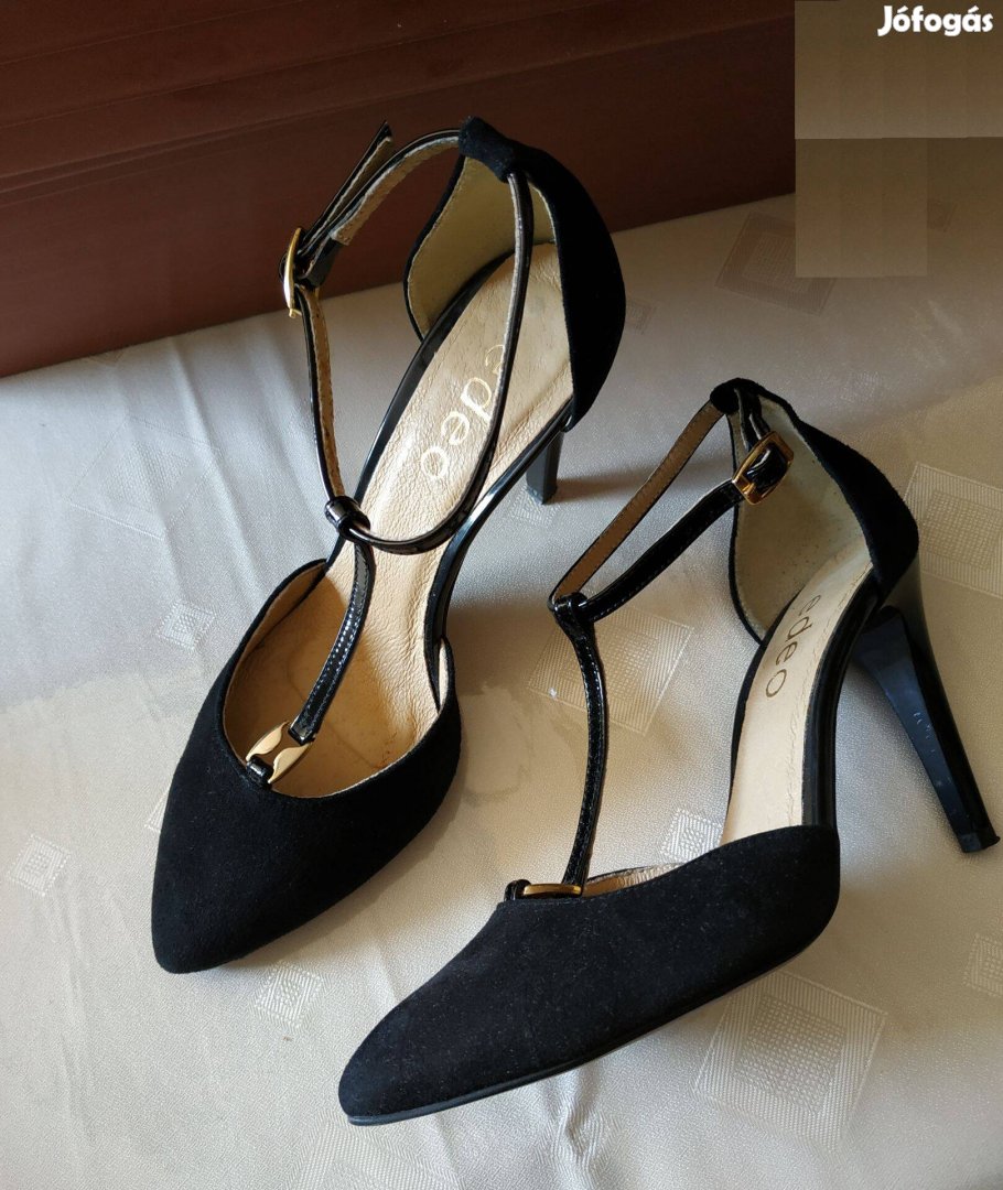 Pántos elegáns tűsarkú, magas sarkú új állapotú valódi bőr cipő eladó