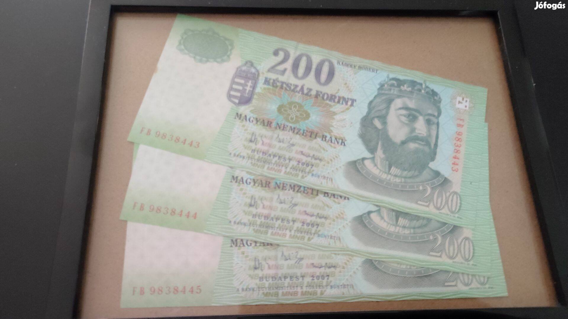 Papír 200 forint sorszámkövető 2007 FB