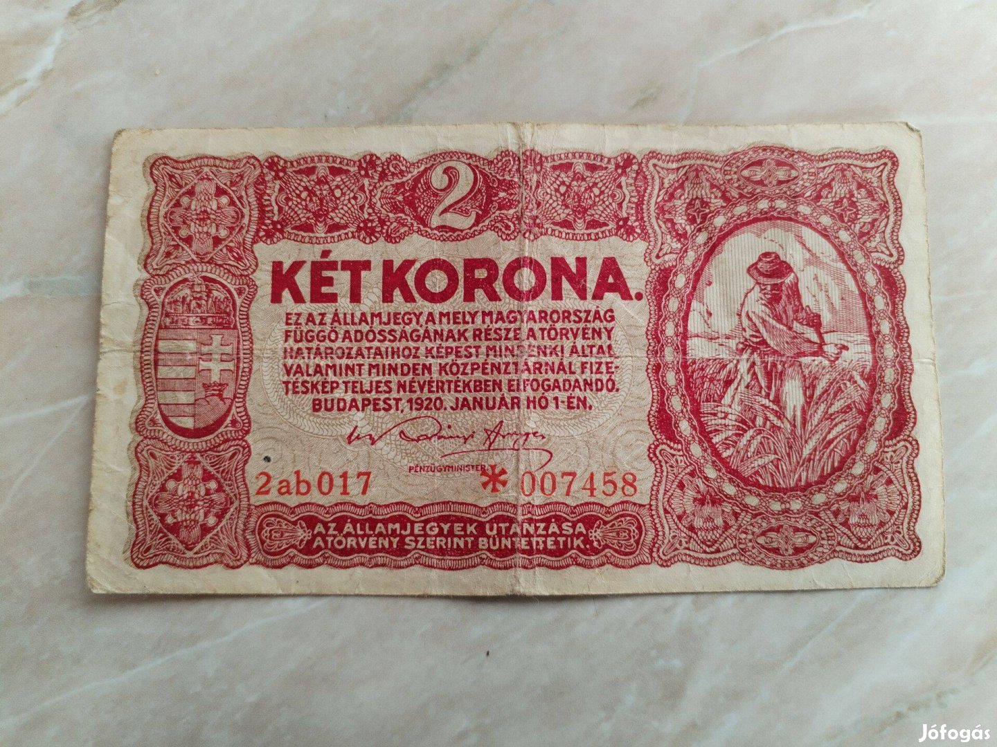 Papír 2 korona "csillagos" 1920-as