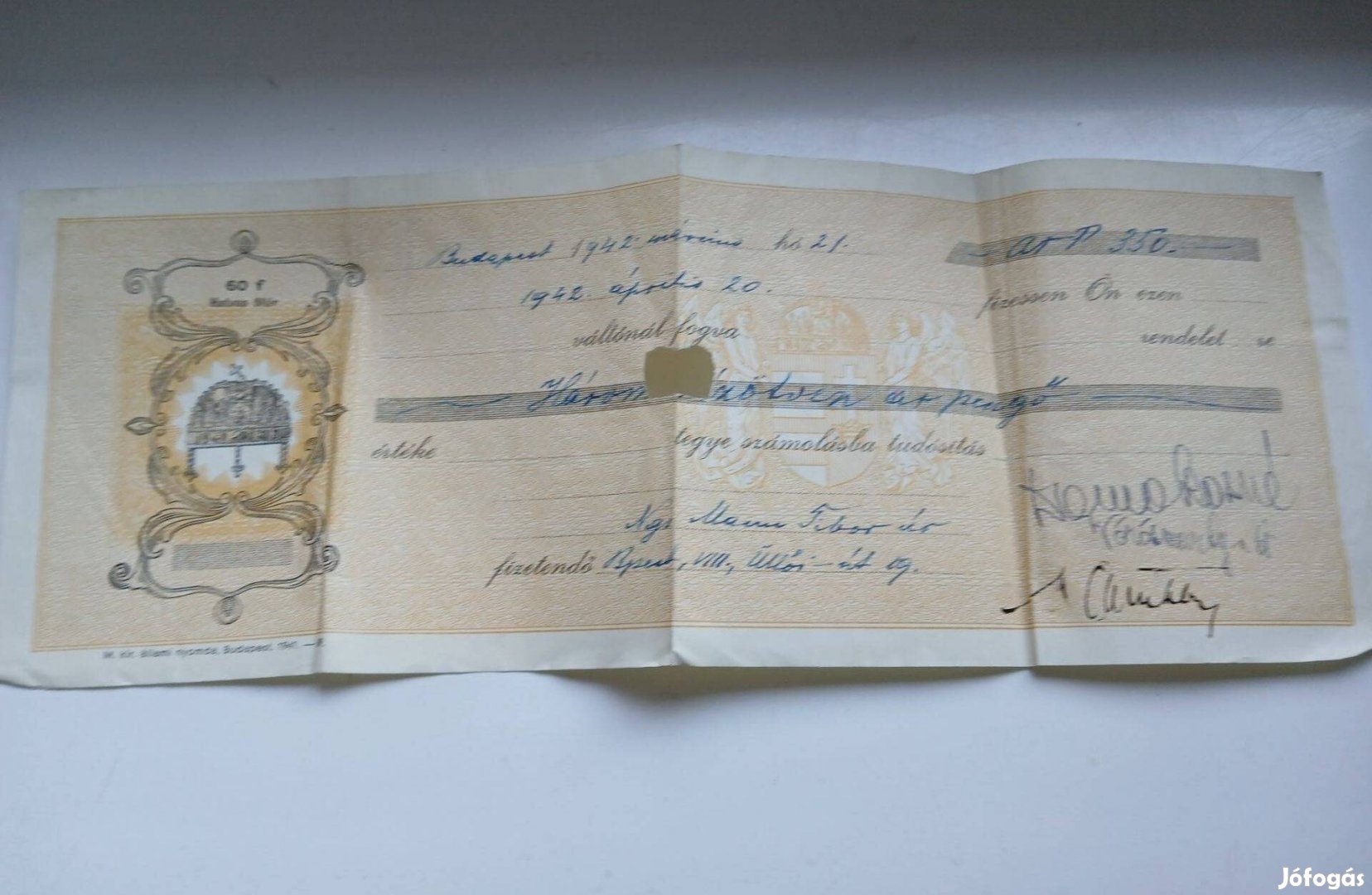 Papíralapú váltó, 1942.Magyar Királyság