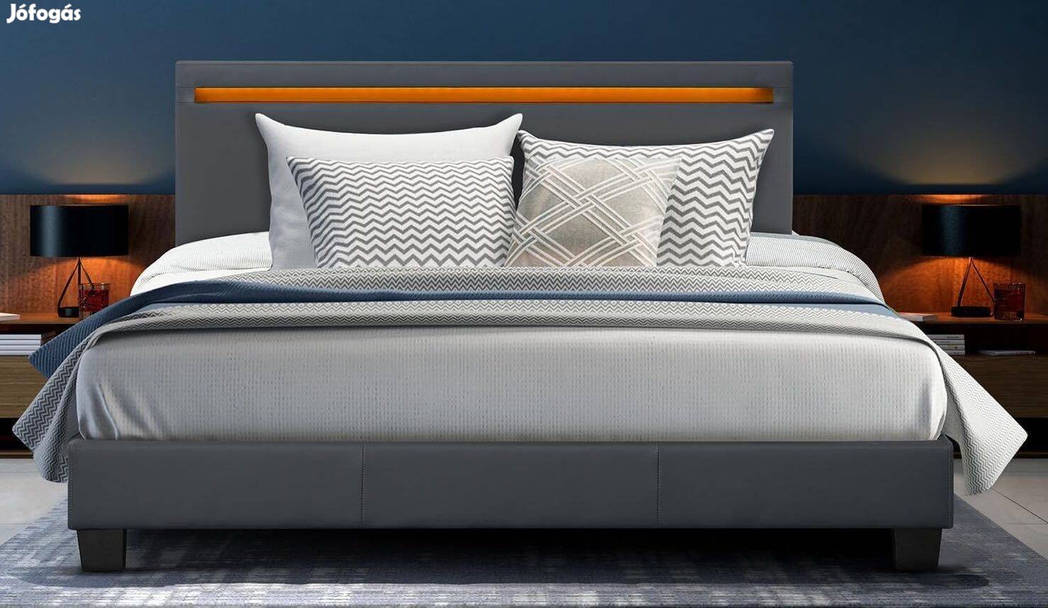 Paris kárpitozott ágy, 140 x 200 cm, LED világítással 3 szín
