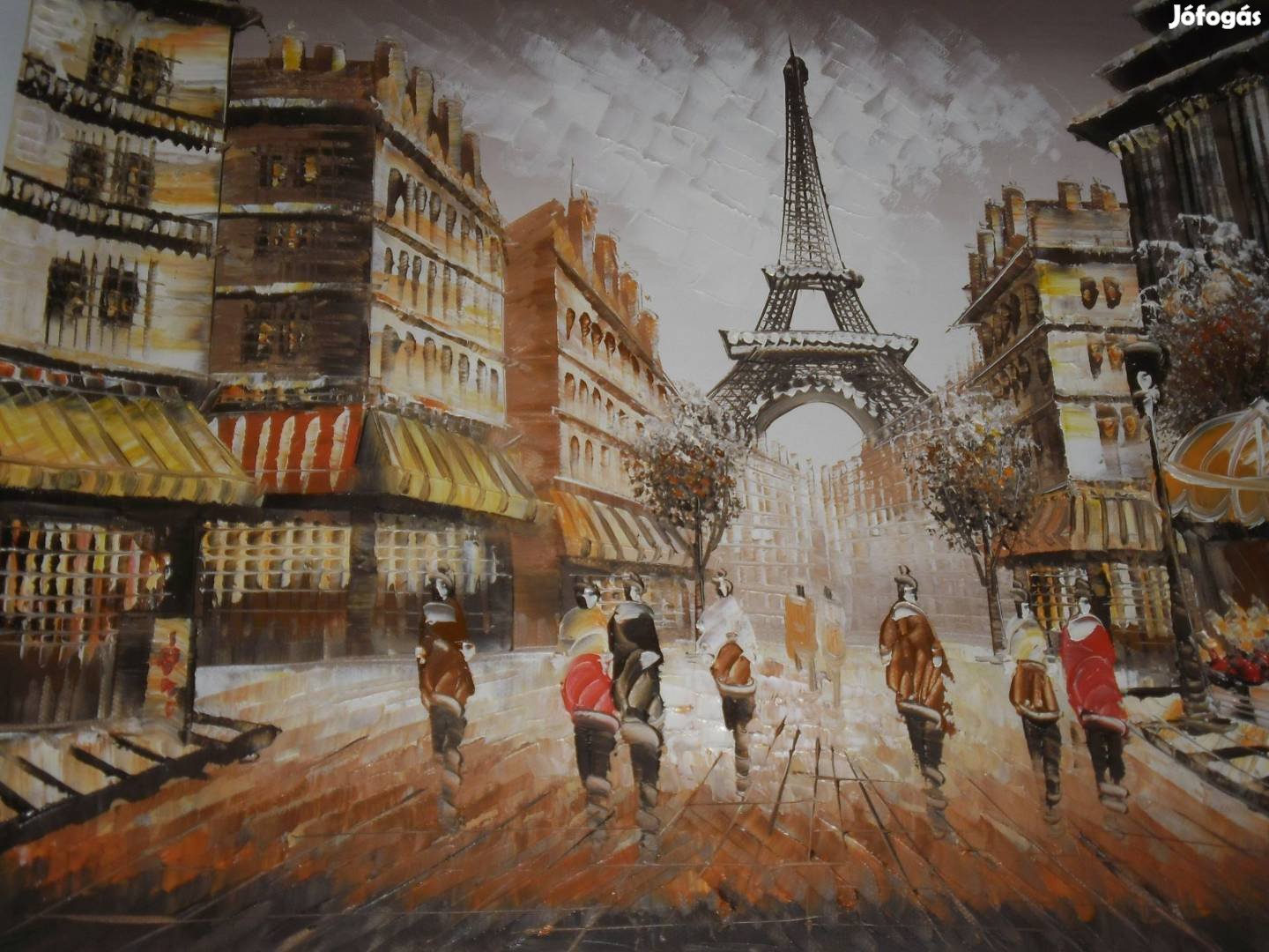 Párizs eiffel torony utcakép festmény, olajfestmény, szép ajándék