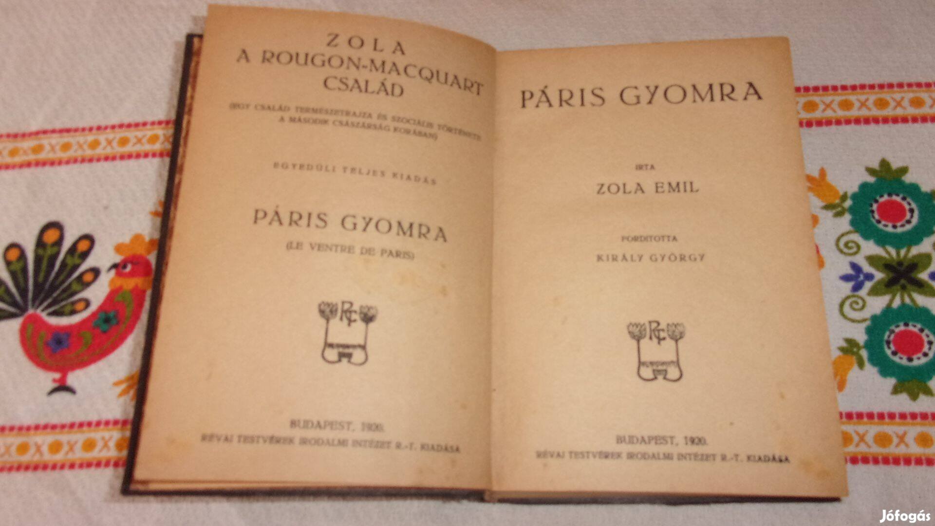 Párizs gyomra 1920 Emil Zola