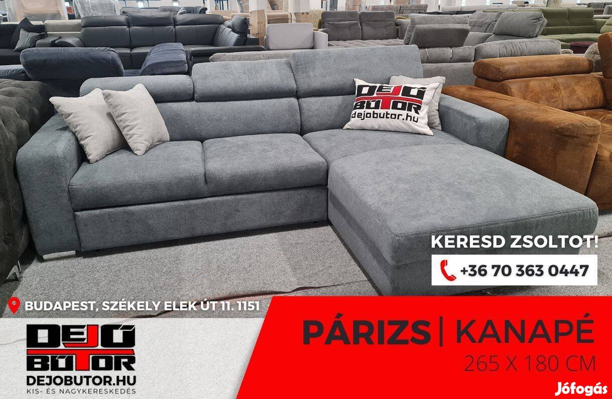 Párizs sarok gray kanapé ülőgarnitúra 265x180 cm ágyazható bútor