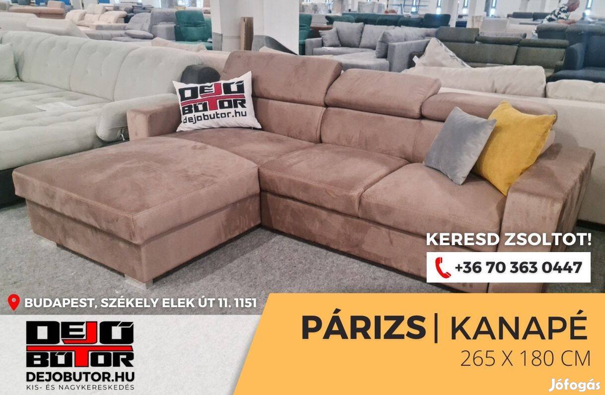 Párizs sarok hátfalas rugós kanapé ülőgarnitúra 265x180 cm mogyoró