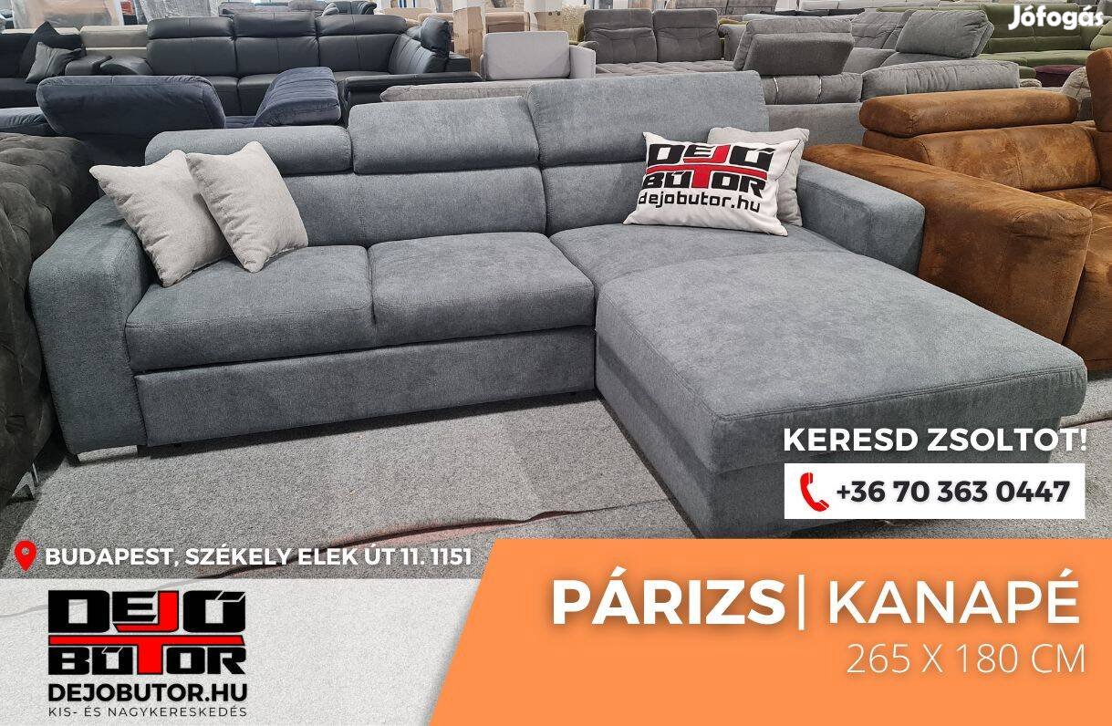 Párizs sarok prémium kanapé ülőgarnitúra 265x180 cm rugós grafit
