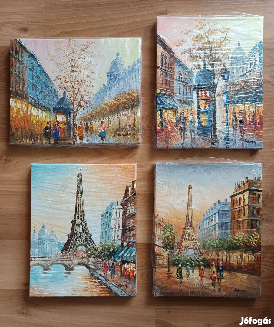 Párizs témájú vászonra festett akril képek fa kereten 20 x 25 cm