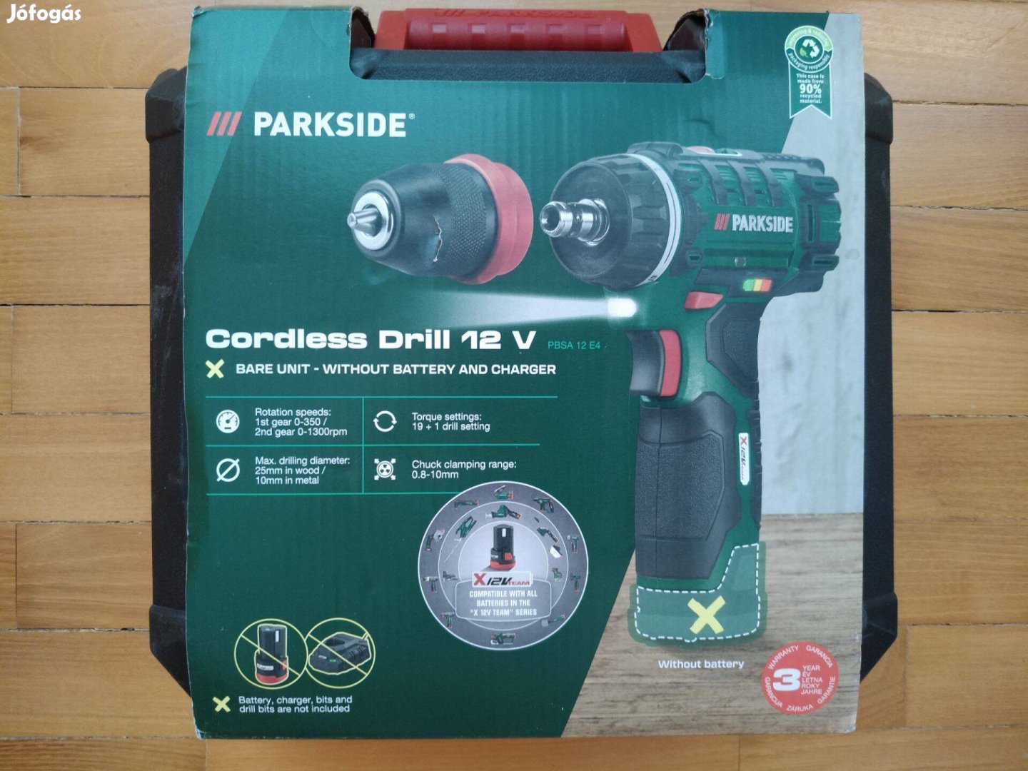 Parkside 12 Volt akkus fúrócsavarozó levehető tokmány 3év