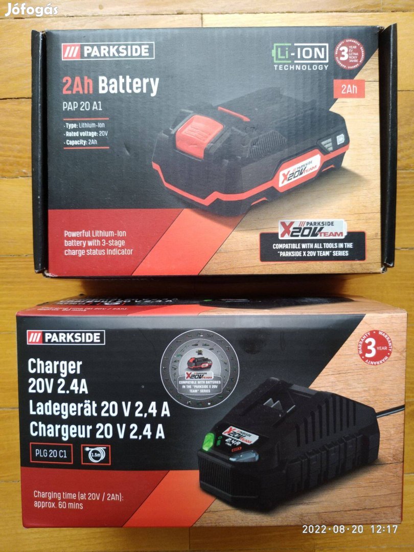 Parkside 20V 2Ah lithium-ion akku + akkutöltő töltő új, bontatlan