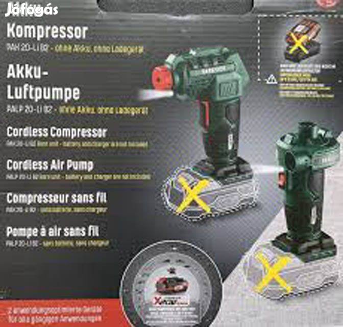 Parkside PAK 20 20V digitális kompresszor+Palp 20 V akkus légpumpa, új