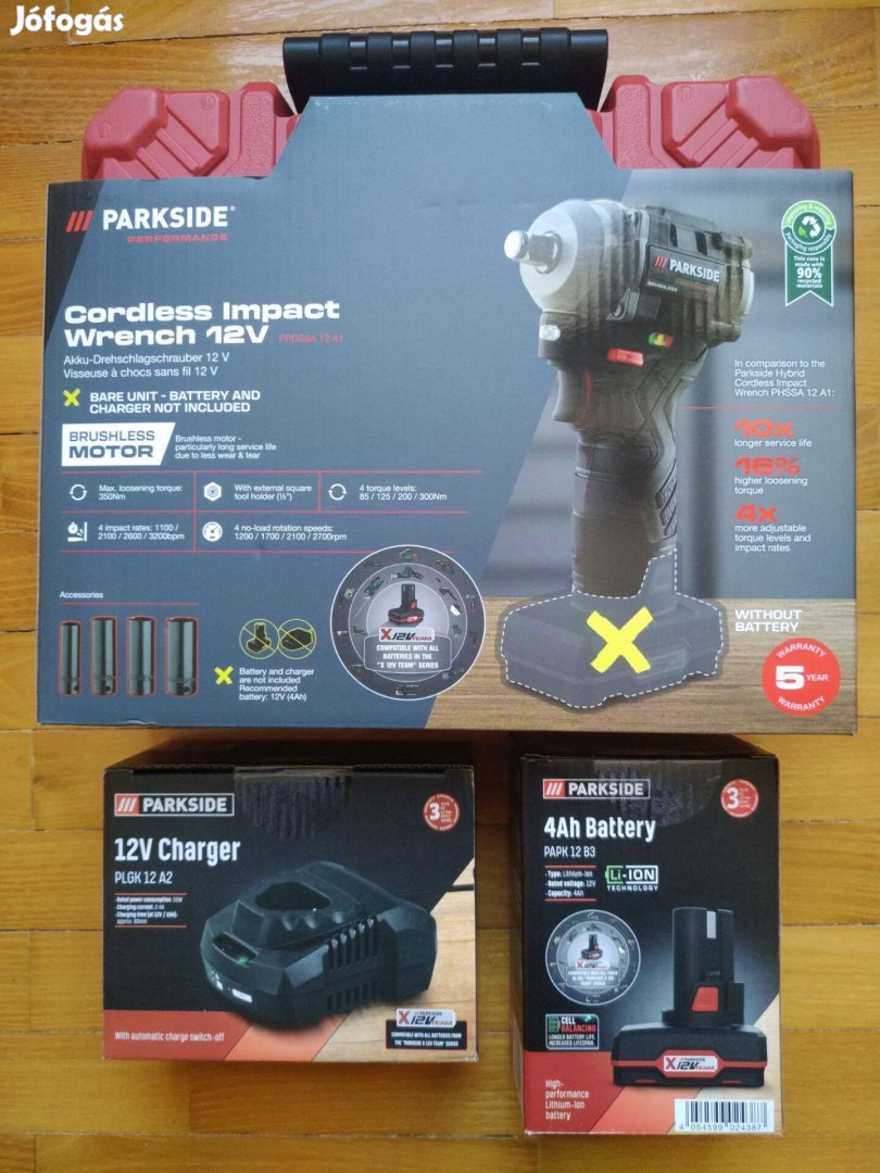 Parkside Ppdssa 12 V ütvecsavarozó 350 Nm+4 Ah akku+töltő 5 év gari új