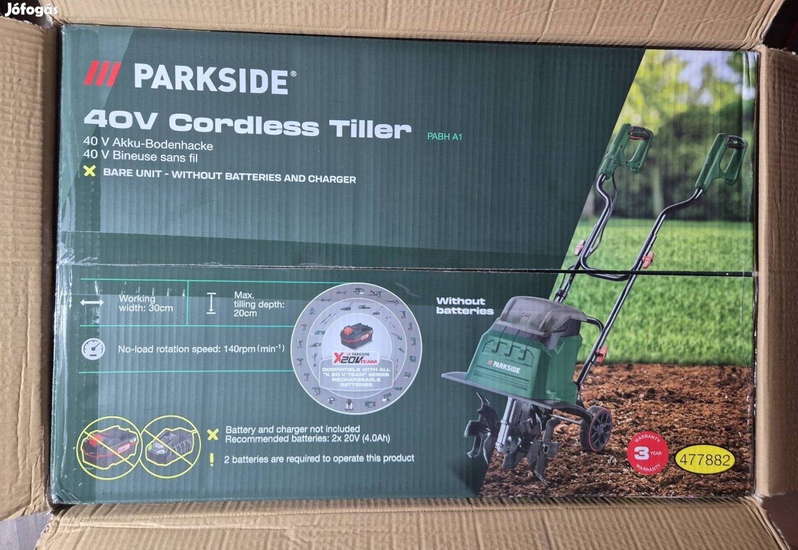 Parkside akkus talajművelő, rotaciós kapa 40V Pabh A1