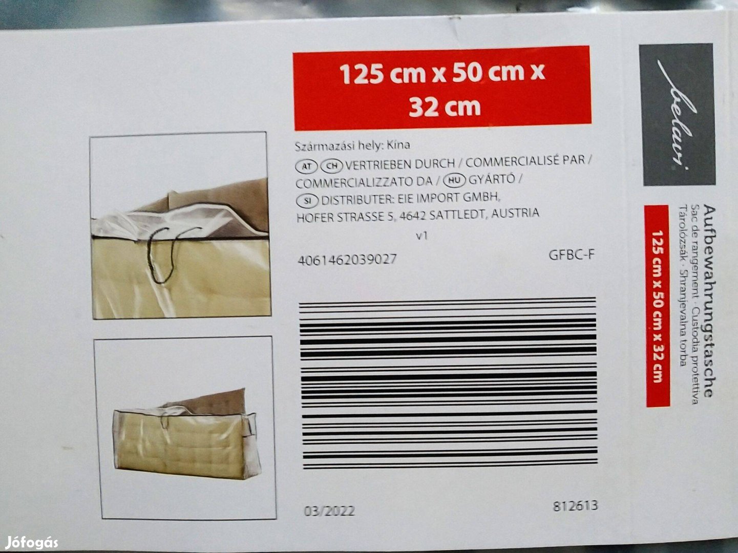 Párna ruha stb tároló 125x50x32 cm kül vagy beltéri uv és időjárásálló