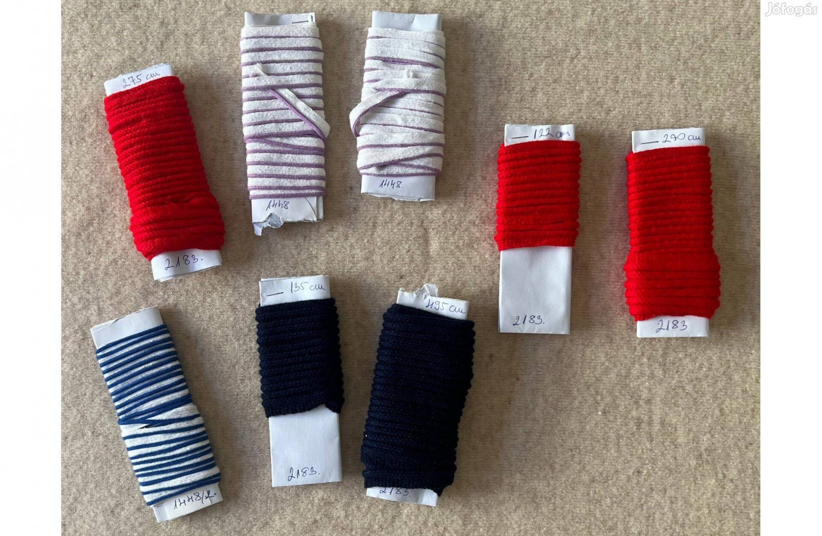 Paszpól 100 pamut szalag, lila, sötétkék, piros