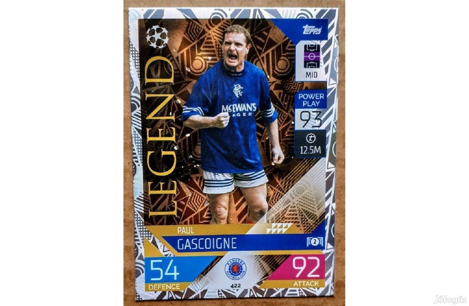 Paul Gascoigne Glasgow Rangers Legend focis kártya Match Attax 2023