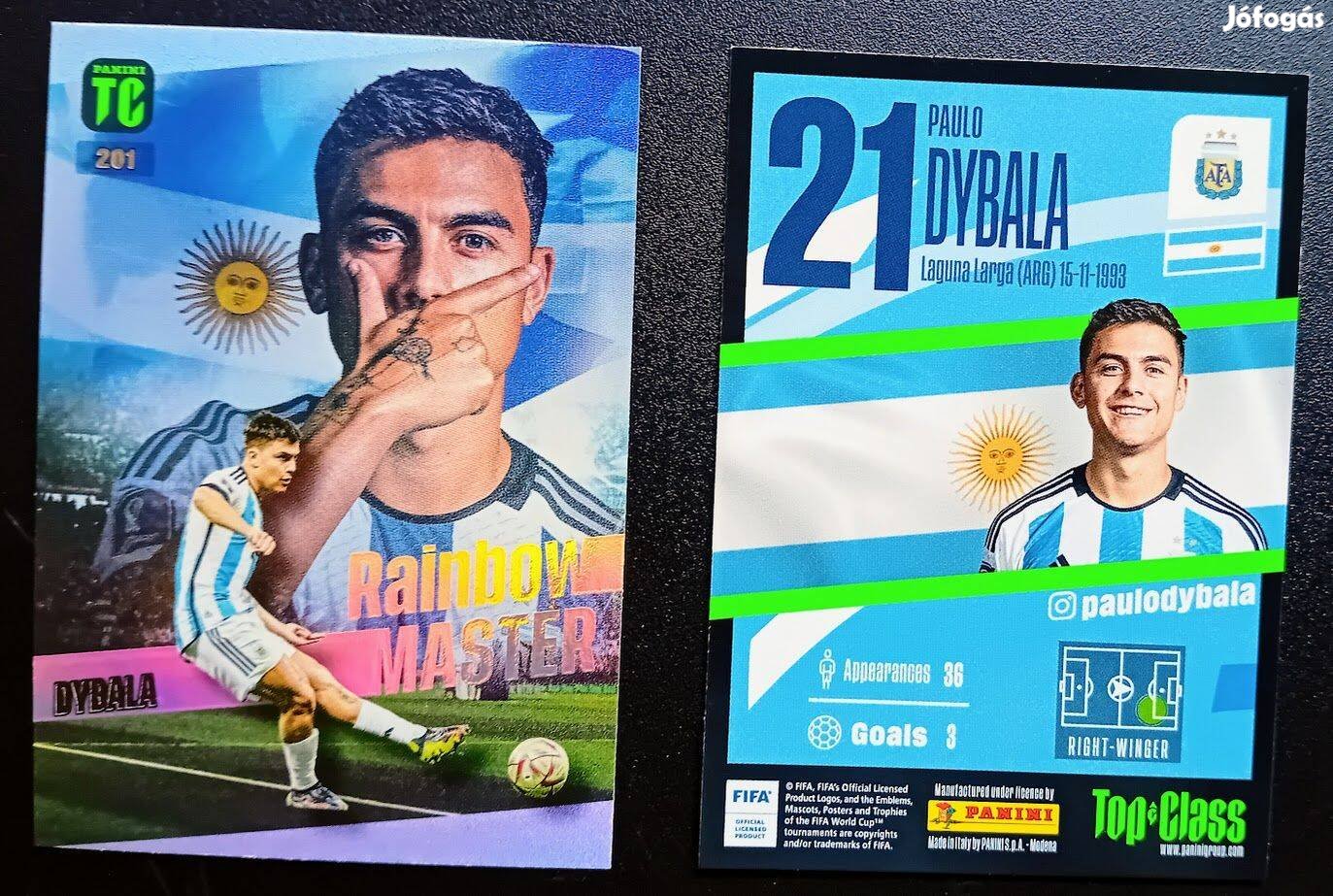 Paulo Dybala Argentína Rainbow Master focis kártya Top Class 2023