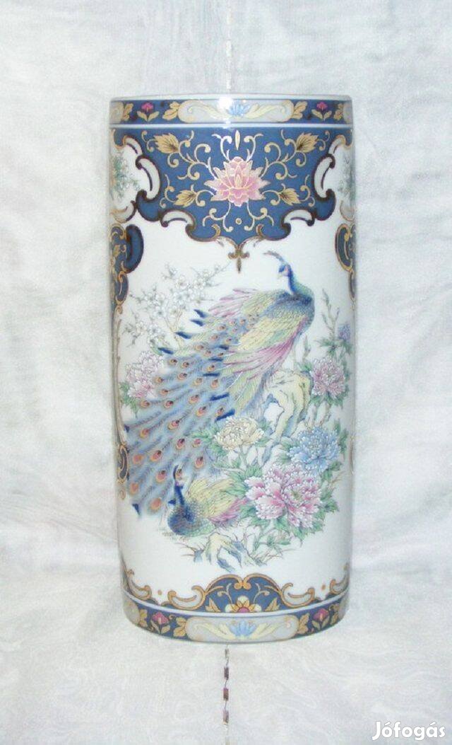 Pávás porcelán japán váza