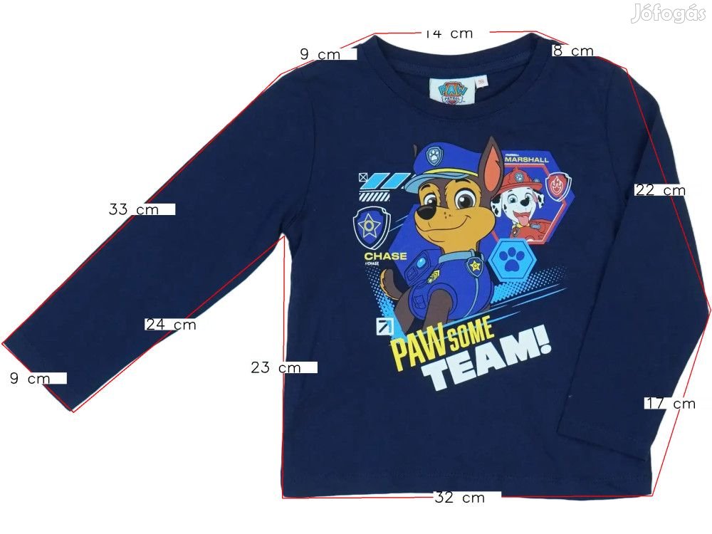 Paw Patrol Új (címkés) Fiú Hosszú ujjú felső (Méret: 98)