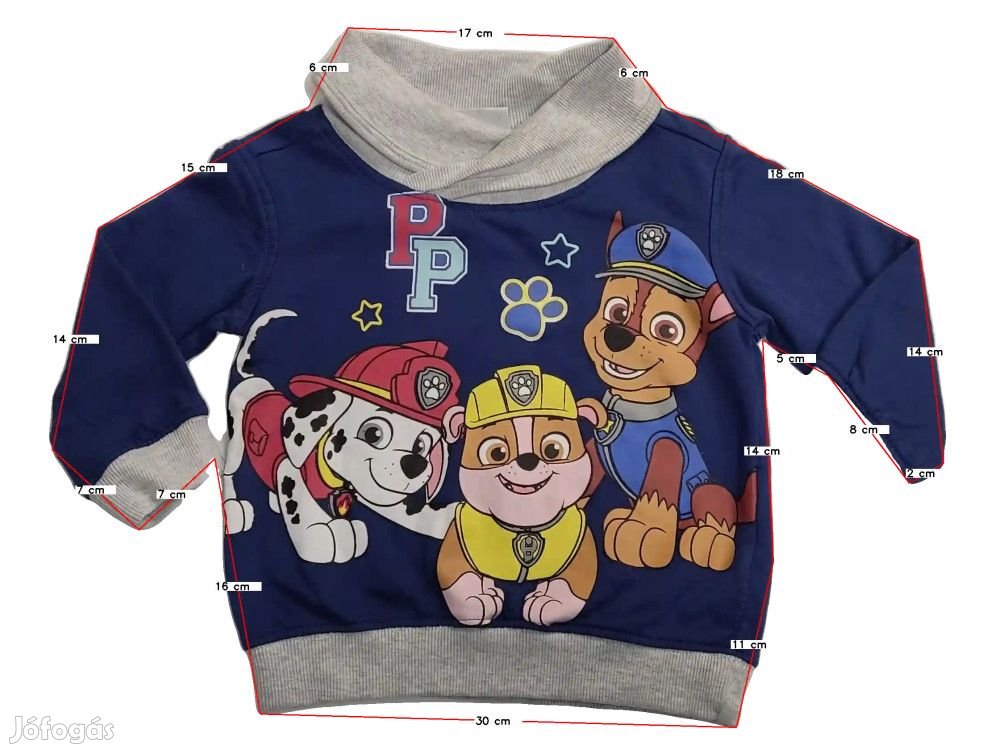 Paw Patrol Új (címkés) Fiú Pulóver (Méret: 80)