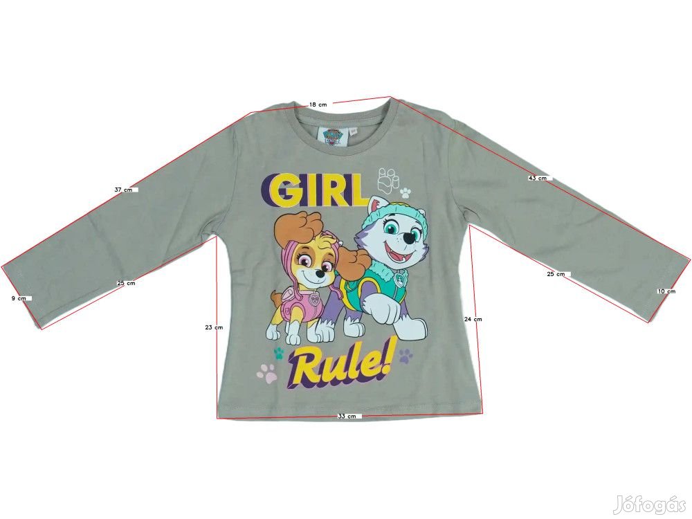 Paw Patrol Új (címkés) Lány Hosszú ujjú felső (Méret: 104)
