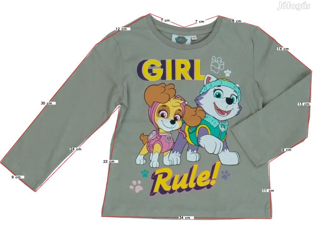 Paw Patrol Új (címkés) Lány Hosszú ujjú felső (Méret: 122)