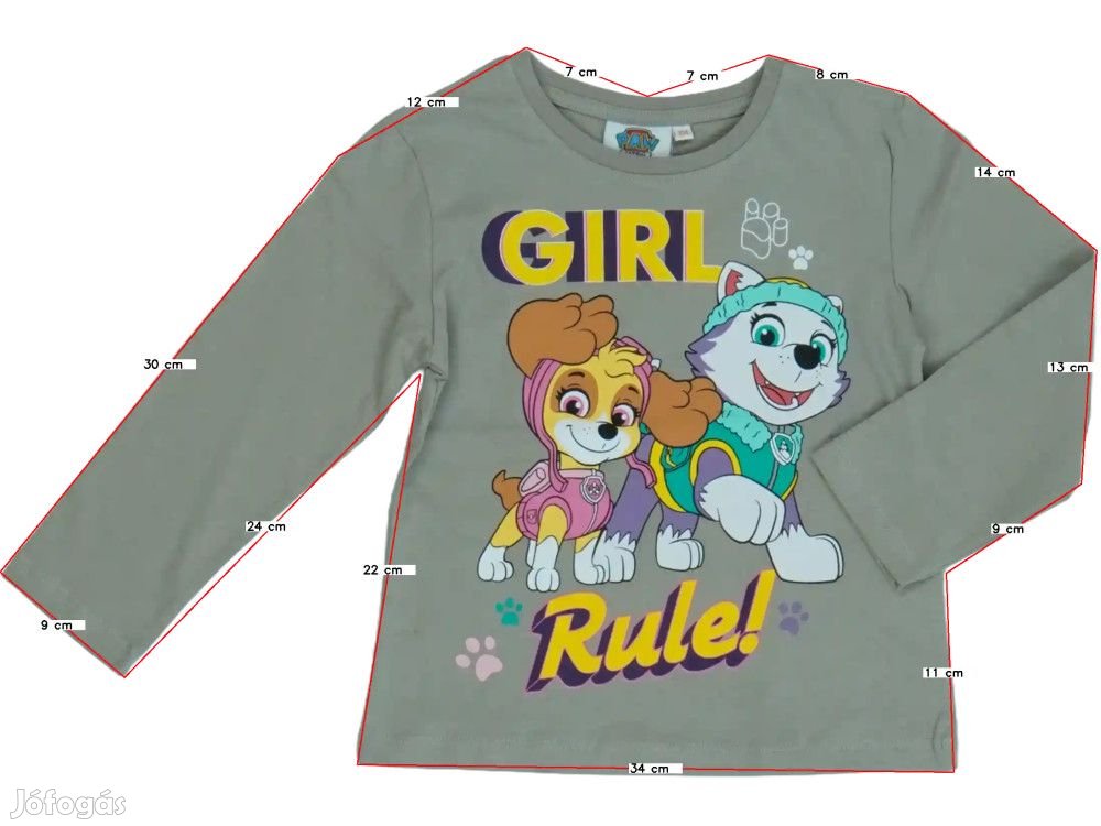 Paw Patrol Új (címkés) Lány Hosszú ujjú felső (Méret: 122)