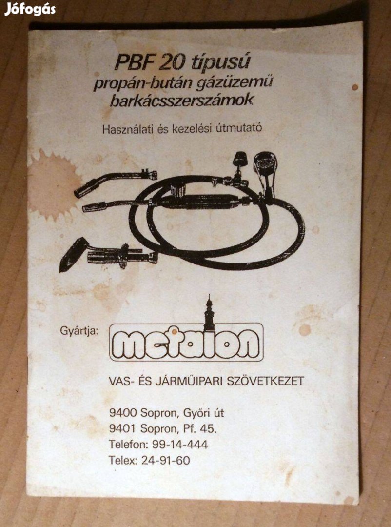 Pbf 20 Gázkészülék Használati Útmutató (Metalon Sopron) 1990