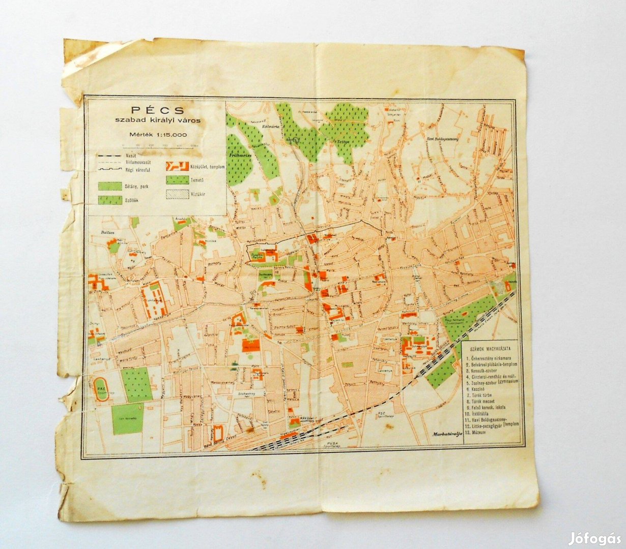 Pécs szabad királyi város régi térkép 1930-as évek