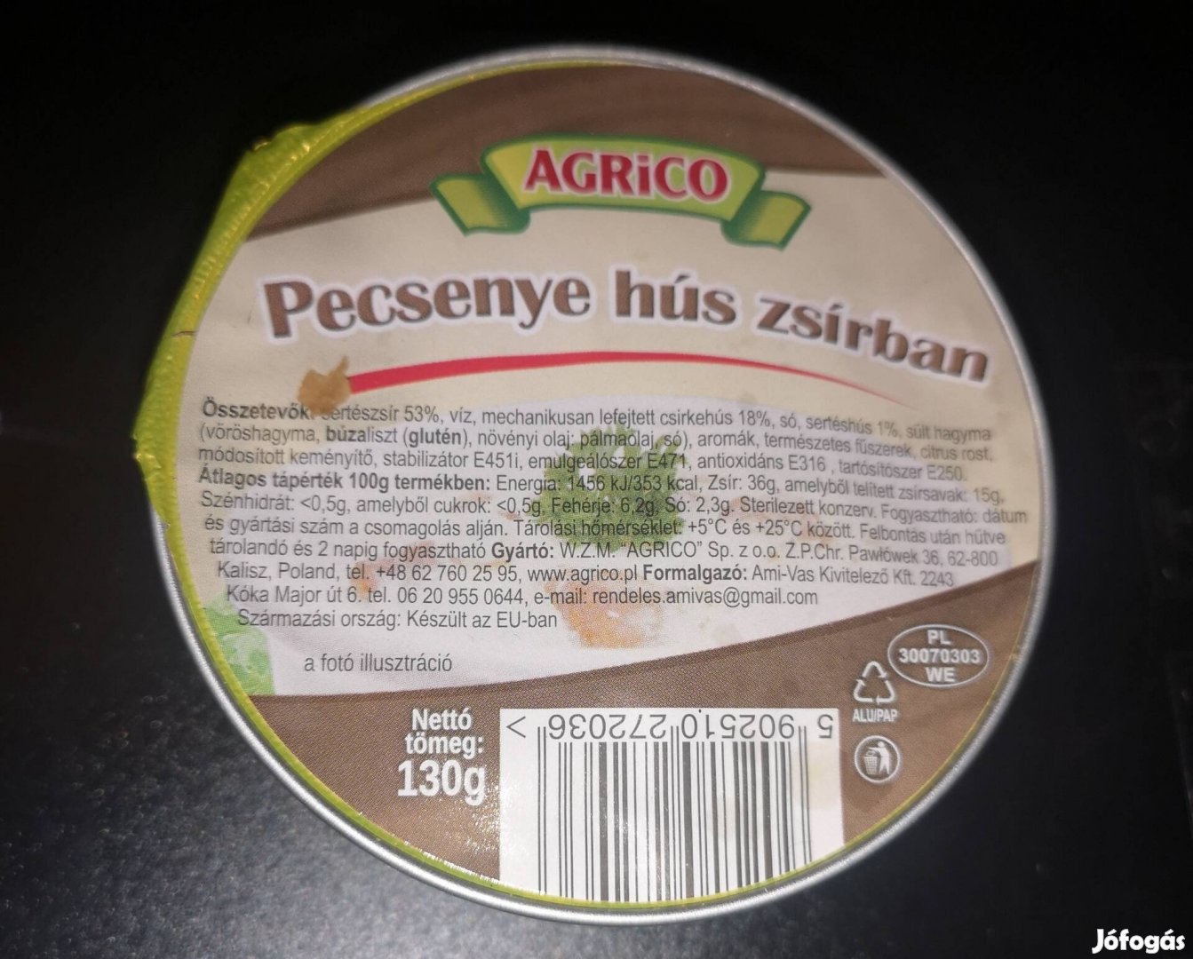 Pecsenye hús zsirban konzerv 