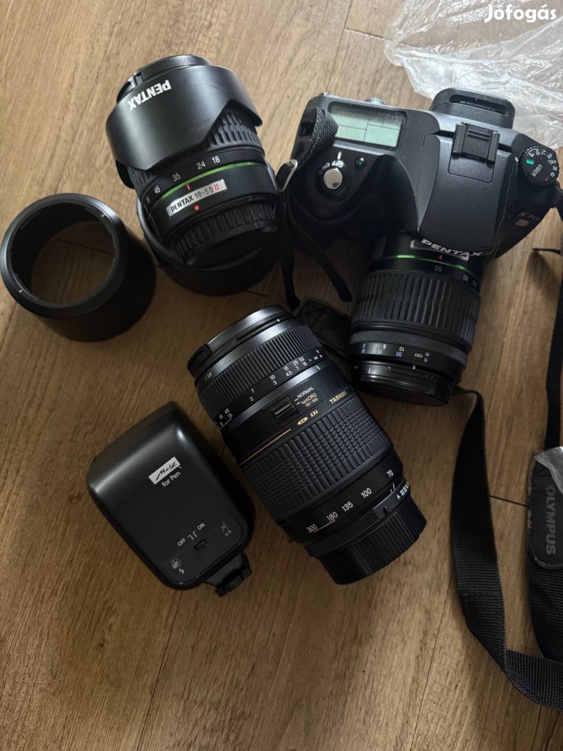 Pentax k10d fényképező, 3 objektívvel, vakuval