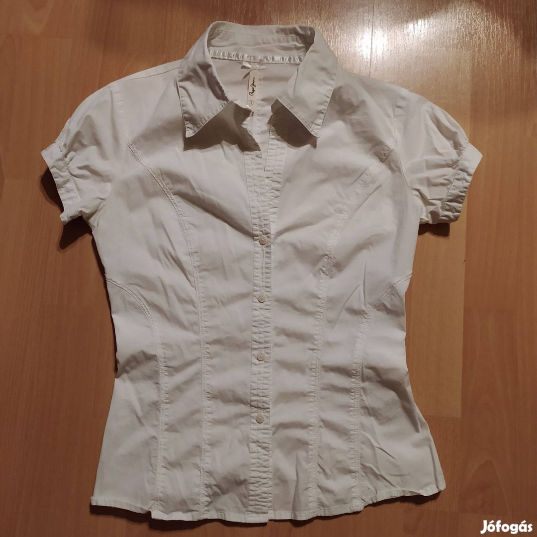 Pepe jeans fehér rugalmas rövid ujjú csinos női ing S