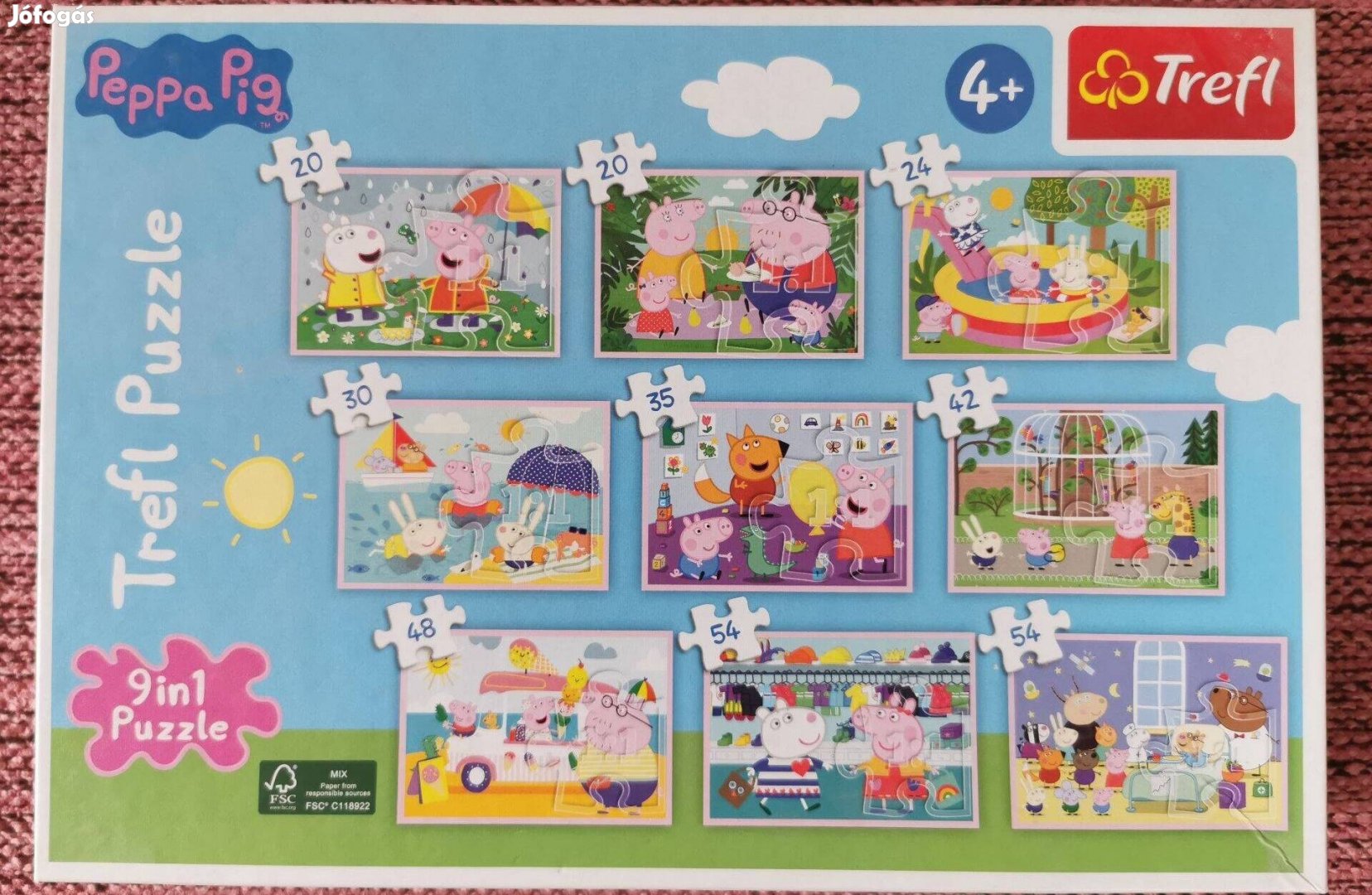 Peppa pig puzzle 9 kirakó 1 dobozban, Peppa malac kirakó 4+